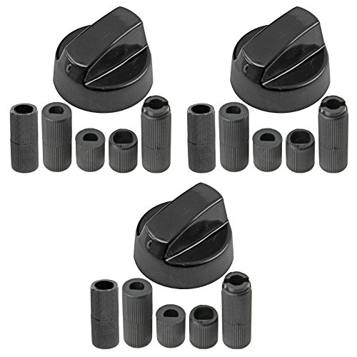 Spares2go Universal gas fuego prensa para pantalones y calentador de almacenamiento negro perillas de control (Pack de 3)