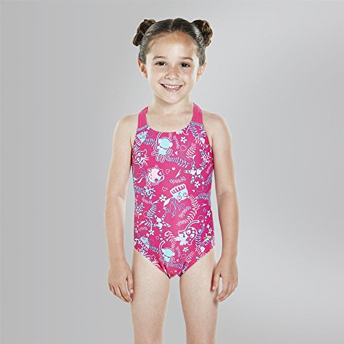 Speedo Seasquad Allover de 1 Pieza Traje de Baño, Bebé-Niñas, Rosa (Vegas/Salpicadura), 3YRS