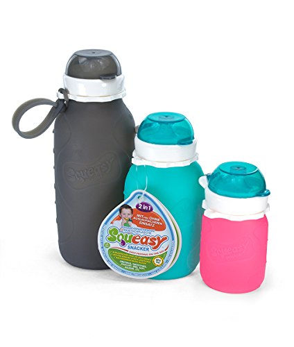 Squeasy Snacker, 100ml - Bolsa de Comida para Bebés Reutilizables | Para Batidos de Fruta Caseros, Yogurt y Zumos | Botella de Silicona, sin BPA (Pink)