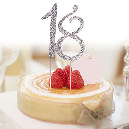 STOBOK Numero 18 Topper Tarta Decoracion para Tartas Cumpleaños 18 Años Cake Topper Strass Cristal Oro