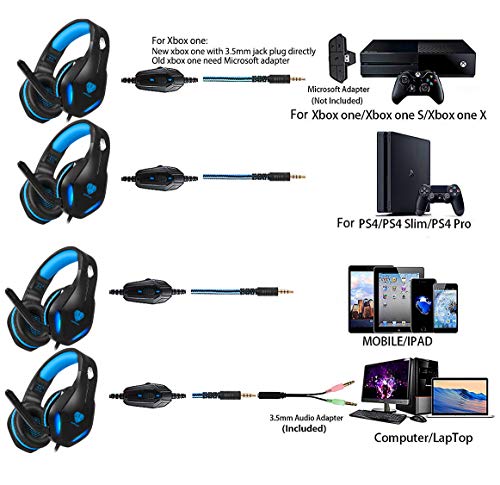 Stynice Cascos Gaming con Microfono Compatible con PS4 / PC/Xbox One/Laptop/Mac/Mobile - Auriculares para estéreo Juegos con Cable Jack de 3.5 mm y luz LED (Azul)