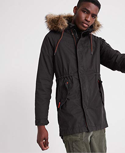 Superdry Hombre Parka de Aviador Mountain Rookie Negro Horno XS