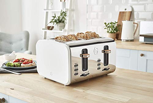 Swan Nordic Set Desayuno Hervidor de agua 1,7L 2200W, Tostadora Pan ranura ancha 4 rebanadas,Microondas 20L digital, diseño moderno, efecto madera, blanco algodón