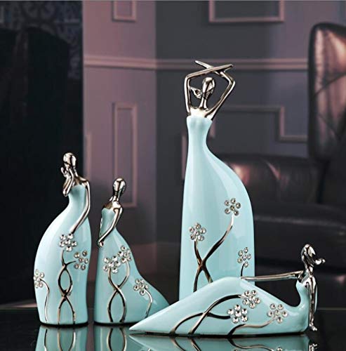 SYART Jingdezhen Cerámica Miss Ballet Figuras de cerámica Artículos de decoración Moda Azul Diamante Azafata Adorno de Porcelana Decoración, A