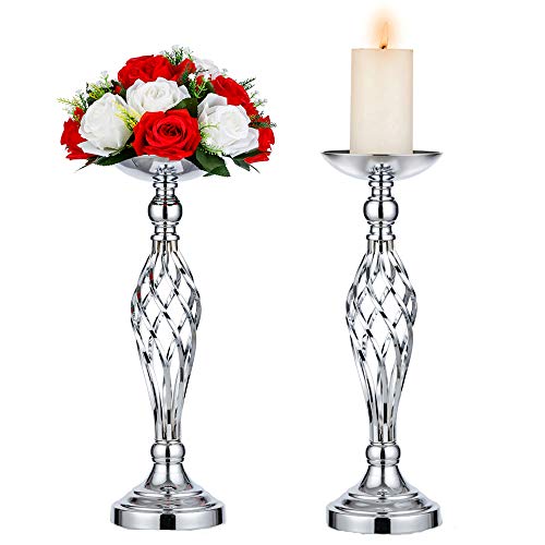 Sziqiqi Soporte Decorativo De Flores para Recepción De Bodas/Fiestas, Jarrón De Oro para Mesa, Pérgola Floral De Mesa Principal/Recepción, Candelabro Columnario De Hierro (Plata: 45cm × 2)