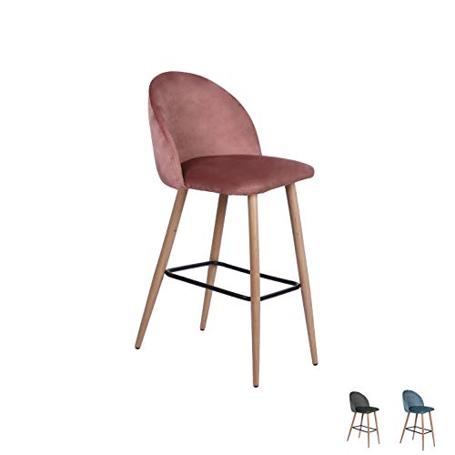 Taburete de bar Nellie, de terciopelo, con respaldo, para bar y trencillas, para el comedor y la cocina, tela de terciopelo en gris, azul, rosa, altura del asiento: 65 cm o 75 cm