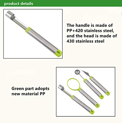 TAECOOOL Juego de herramientas para frutas 5 en 1 de acero inoxidable de grado alimenticio, quita el núcleo de manzana, pelador de melones, cuchillo para trinchar frutas, cortador de bolas de sandía