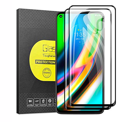 TANYO Protector de Pantalla Cristal Adecuado para Motorola Moto G9 Plus, Edge-Cobertura completa-Vidrio Templado Full Coverage 0.33mm 9H 2-Pack Premium Protector de Pantalla. Negro