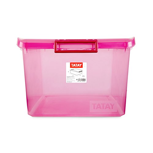 TATAY 1150012 - Caja de Almacenamiento Multiusos con Tapa, 35 l de Capacidad, Plástico Polipropileno Libre de BPA, Fucsia Translúcido, 37,7 x 47,5 x 26 cm