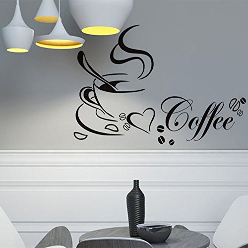 Taza de Café Pegatinas de Pared, 2 piezas de Cocina a Prueba de Agua Tatuajes de Pared Cafe Pared Decoración del Hogar para la Cocina Living Comedor Cafetería y Restaurante (65 * 50 cm)