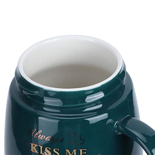 Tazas de cerámica, tazas de té de café con forma de corazón Tazas con tapas y asas, tazas de agua de cerámica de 500 ml para beber té de café Agua de leche de cacao(Verde oscuro)