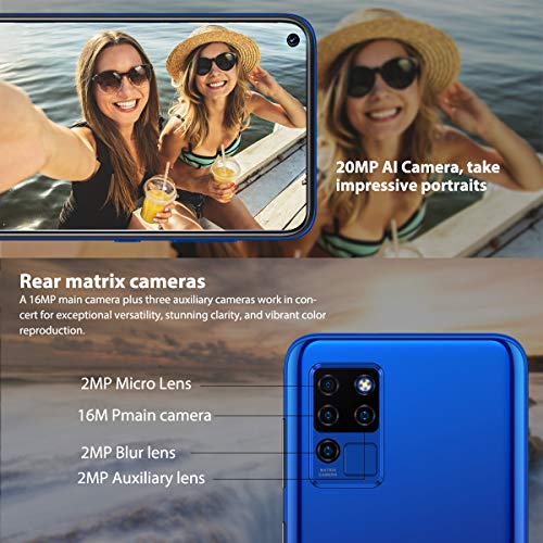 Telefonos Moviles Libres,OUKITEL C21 Android 10 Smartphone 4G Dual SIM,Pantalla FHD+ de 6.4" 4GB RAM+64GB ROM Helio P60 Móvil Bueno,4000 mAh Bateria Cuatro Cámaras Móviles,Azul