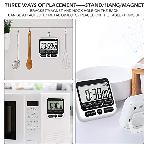 Temporizador Cocina, Temporizador Digital, Kitchen Timer, Temporizador Digital LED de Cuenta Regresiva Magnética con Alarma Sonora Ajustable y Función de Memoria para Cocinar, Estudiar Deportes