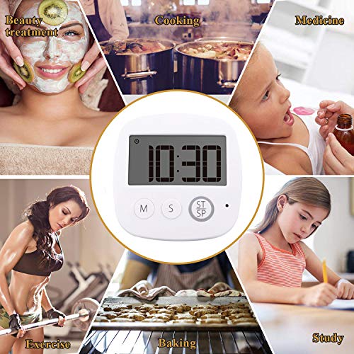 Temporizador de cocina digital, multifunción,para cocina con pantalla LCD más grande y alarma y cuenta regresiva con función de soporte retráctil y gancho y respaldo magnético con batería