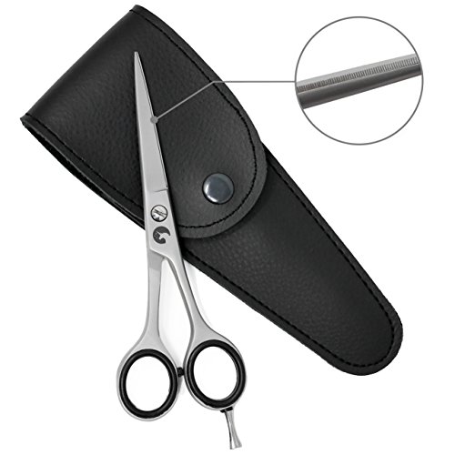 Tijeras Eico para cortar cabello– Tijeras de peluquería Premium extra afiladas con funda incluida – Filo microdentado unilateral que permite un corte perfecto para damas o caballeros.