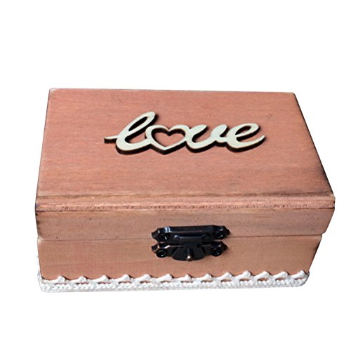 TOPBATHY Caja de Madera para Anillos de Boda, Estilo rústico, con Estampado de Amor