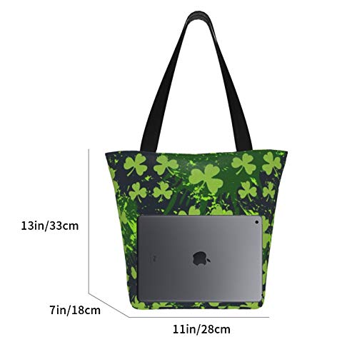 Trébol verde en manchas oscuras Bolsas de tela reutilizables para compras de comestibles, bolsas de moda para manualidades, diseños creativos