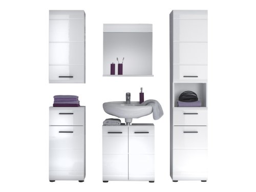 trendteam Mueble de baño base para lavabo Mueble base Skin Gloss, 60 x 56 x 31 cm en blanco brillante con hueco para sifón