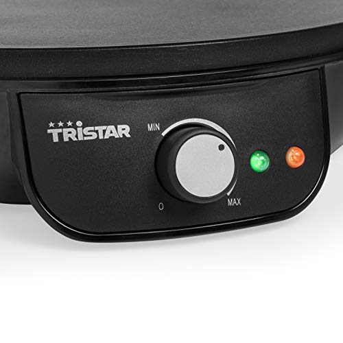 Tristar BP-2637 Crepera eléctrica, temperatura regulable, superficie antiadherente, 30 cm de diámetro, incluye espátula, 1000 W, Negro