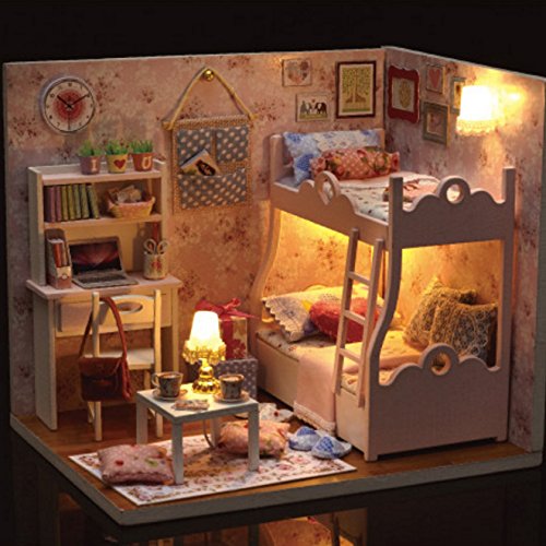 Txyk Cabañas de Madera de Bricolaje Casa de muñecas en Miniatura con Muebles Hechos a Mano Dormitorio de Princesa con LED para niños y Adolescentes 15.1 x 11.6 x 13.1cm