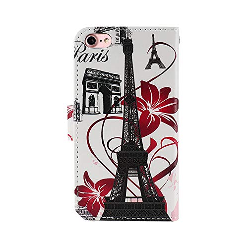 UCool para Funda iPhone 7 8 SE 2020 Cartera PU Premium Magnético Cuero Libro Torre Eiffel Wonderful Elegant 3D Patrón Progettazione Bumper Suporte Silicona Shockproof Protector Cover Tarjetero