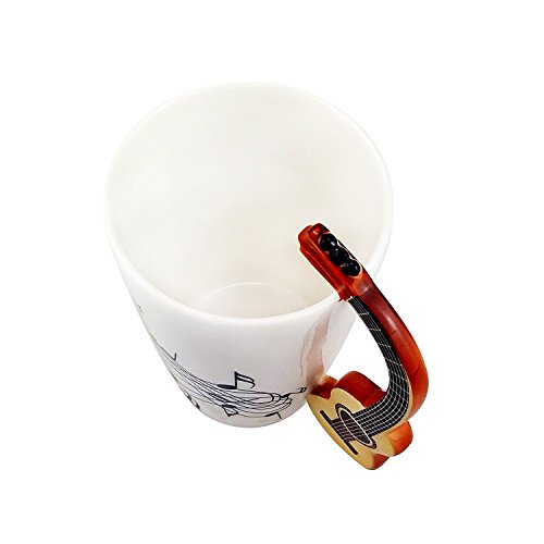 ufengke Creativo Guitarra De Grano De Madera Tazas Mug De Porcelana Tazas De Café Personalizadas, Notas Musicales Taza De Té De Cerámica, para Regalo, La Familia Y La Oficina