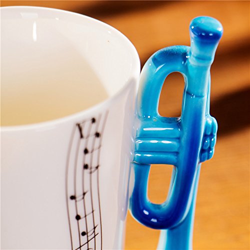 ufengke Creativo Trompeta Azul Tazas Mug De Porcelana Tazas De Café Personalizadas, Notas Musicales Taza De Té De Cerámica, para Regalo, La Familia Y La Oficina