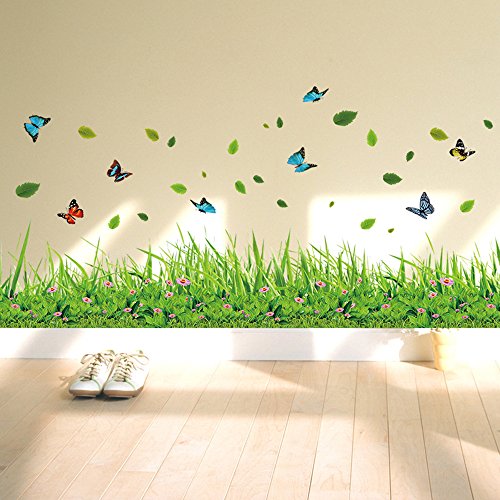 ufengke® Verde Césped Flores Mariposas Pegatinas de Pared, Sala de Estar Dormitorio Zócalo Removible Etiquetas de la Pared/Murales