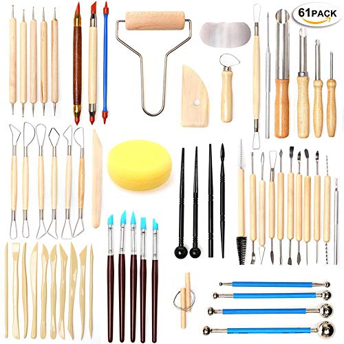 UHAPEER 61PCS Cerámica DIY Kit, Esculpir Arcilla Polimérica Herramientas, Para Modelo vela, Cerámica y Porcelana, Para Profesionales o Principiantes