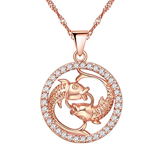 Uloveido Rosegold Color Piscis Collar con CZ Stone Mujeres Niñas Cumpleaños Joyería Zodiac Sign Collares para Mujeres N1047