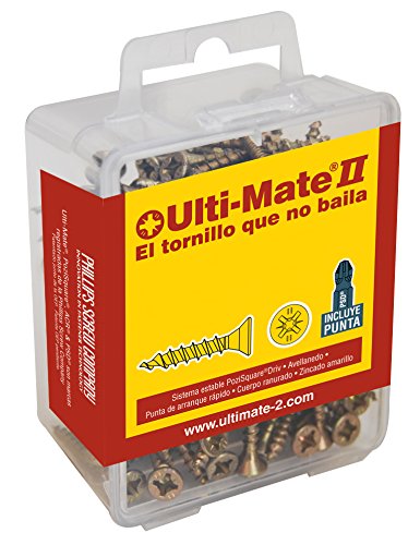 Ulti-Mate II S40060L1 Caja grande con tornillos de alto rendimiento para madera acabado BICROMATADO y punta PSD de 25mm incluida de 4,0 x 60 mm, Set de 40 Piezas