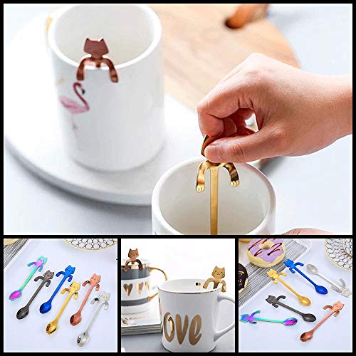 Umiwe 6 pcs Café Cuchara Forma de Gato de Acero Inoxidable, diseño de Gatos cucharitas, Ideales para café, postres, Bebidas, Mezclar o Batidos (Multicolor 6)