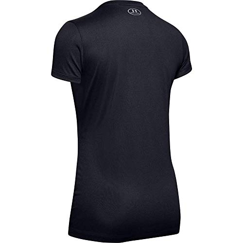 Under Armour Tech Short Sleeve V-Solid Camiseta, Mujer, Negro (Black/Metallic Silver 002), L