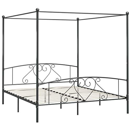 UnfadeMemory Estructura de Cama de Metal con Somier y Dosel,Elegante y Clásico (180x200cm, Gris)