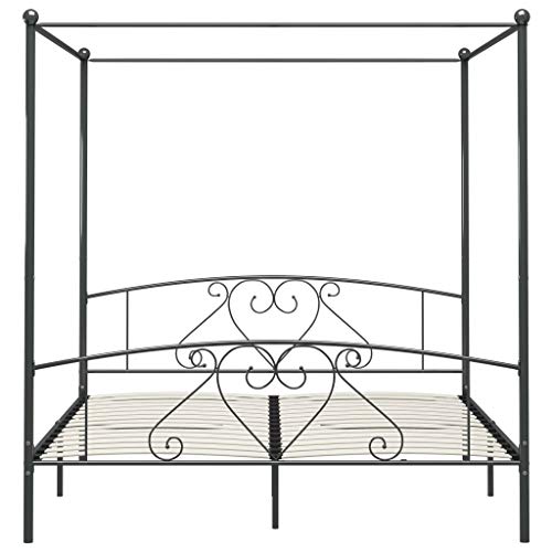 UnfadeMemory Estructura de Cama de Metal con Somier y Dosel,Elegante y Clásico (180x200cm, Gris)