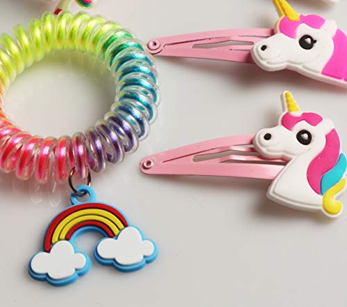 Unicornio Collar Llavero Rubber Anillo Espiral Pelo Corbatas Pulsera Silicona Goma Horquilla Pinza Pelo Cabello Escuela Clase Piñata Cumpleaños Xmas Adornos Juguete Bolsas Relleno llenador Regalo