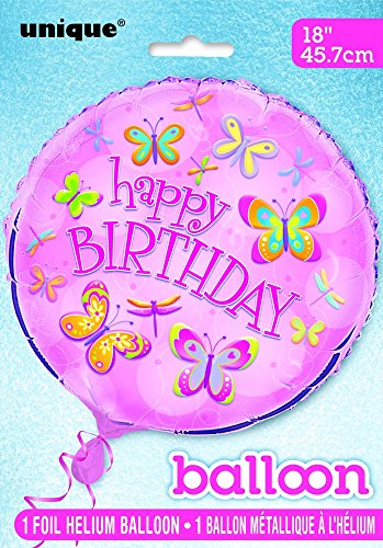 Unique Party - Globo Foil de Cumpleaños - 45 cm - Diseño de Mariposas y Libélulas (27137) , color/modelo surtido