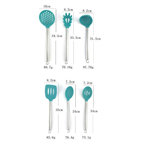 utensilios cocina,Acero inoxidable, utensilios de cocina de silicona, juego de 6, sartén ecológica, no tóxica, antiadherente, resistente a altas temperaturas, pala cuchara de cocina,