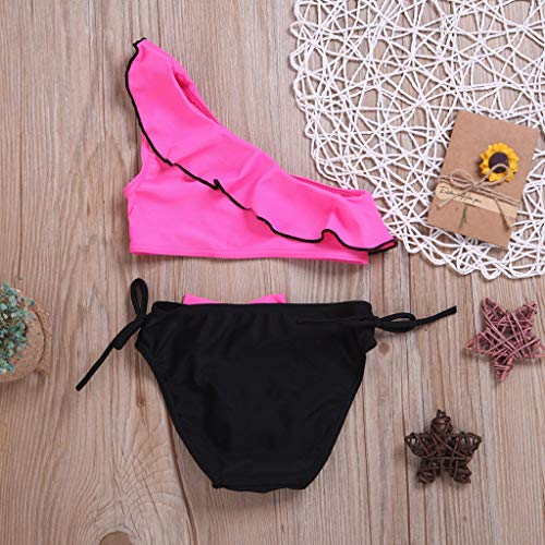 VECDY Bañador Bebe Niña, 2 Piezas Traje De Baño Moda Monokini Sin Tirantes Sólido con Volantes Dividir Natación Verano Tops Pantalones Cortos Monokini Bañador 2019 Brasileño Bikini (Rosa,110)