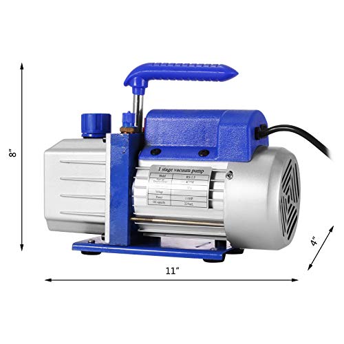 VEVOR Bomba de Vacío 4CFM1/3HP Bomba de Vacío para Aire Acondicionado Bomba de Vacío Coche con 3 Mangueras A/C para Aire Acondicionado Doméstico, Mantenimiento de Automóviles, Envasado al Vacío