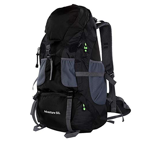 VGEBY1 Bolsa de Trekking de 50L, Mochila Deportiva a Prueba de Agua Senderismo Mountaintop Moto MTB Ski Unisex Mochila(Negro)