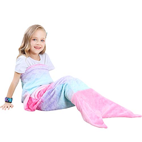 VHOME Niños Manta de Sirena Regalos Mejor - Manta de Sofá de Sala de Estar Cálida Personalizada para Regalo de cumpleaños de Navidad (V1-Rosa, Niños 120cm x 48cm)