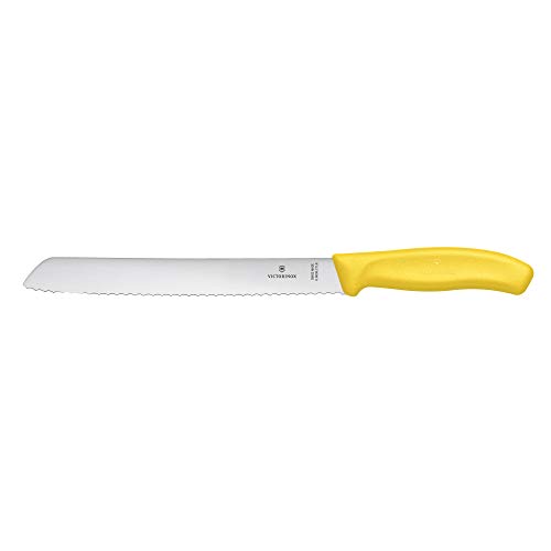 Victorinox Küchenmesser Swissclassic Brotmesser Wellenschliff Cuchillo Pan C/Sierra, 21 CM BLIST 6.8636.21L8B, Acero Inoxidable, Amarillo-Amarillo