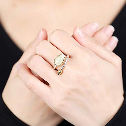 Vintage Estilo Chino S 925 Anillo De Plata Mujer Inlay Abierto Dorado Tulip Jade Regalo Creativo De Moda De Tendencia De Personalidad Temperamento Elegante