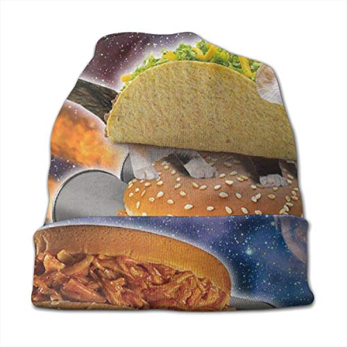 Viplili Gorro de Abrigo, Cat Taco Pizza in Space Slouchy Gorro de Lana for Men Women Stretchy Hip-Hop Skull Cap Baggy Gorro de Punto Hip-Hop Winter Hat