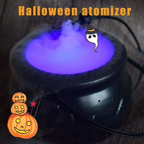 VIVILIAN Halloween Mist Maker Fogger Water Fountain Pond Fog Machine Witch Cauldron Fog Maker with 12 LED Lights Halloween Party Prop