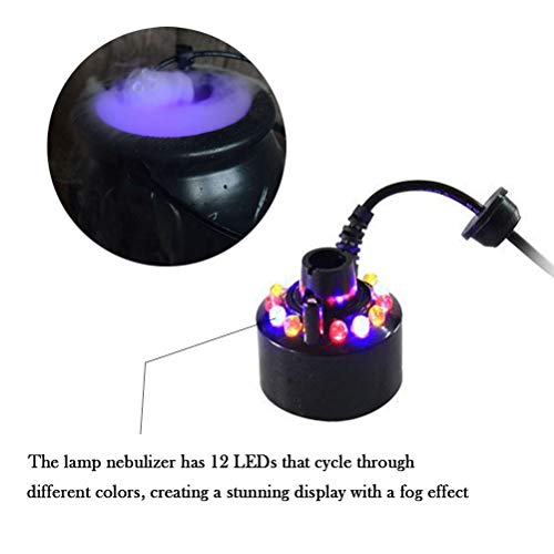 VIVILIAN Halloween Mist Maker Fogger Water Fountain Pond Fog Machine Witch Cauldron Fog Maker with 12 LED Lights Halloween Party Prop