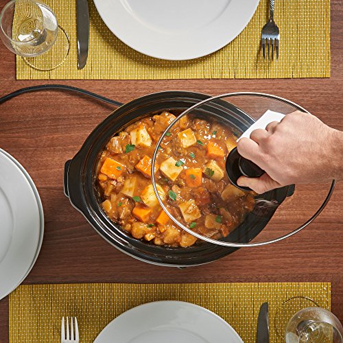 VonShef Olla De Cocción Lenta 3,5L de Acero Inoxidable de - Plato Desmontable para la Mesa Y Tapa De Vidrio