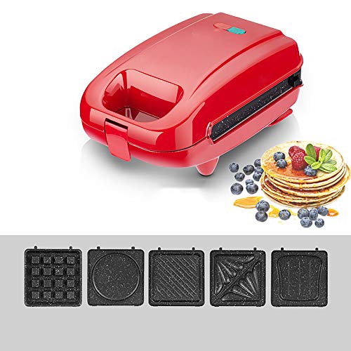 Waflera Electrica,MáQuina De Desayuno Sandwich Multifuncional Mango Anti Escaldado Humanizado Puede Hacer Rosquillas, Crepes, Pasteles, MáQuinas De Panini,Red-5baking-trays