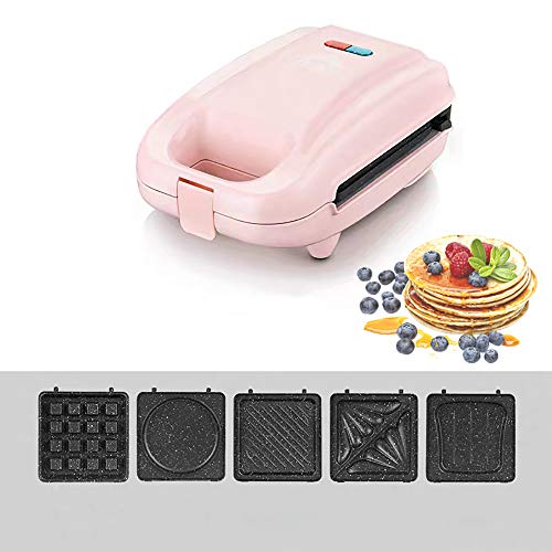 Waflera Electrica,MáQuina De Desayuno Sandwich Multifuncional Mango Anti Escaldado Humanizado Puede Hacer Rosquillas, Crepes, Pasteles, MáQuinas De Panini,Pink-5baking-trays